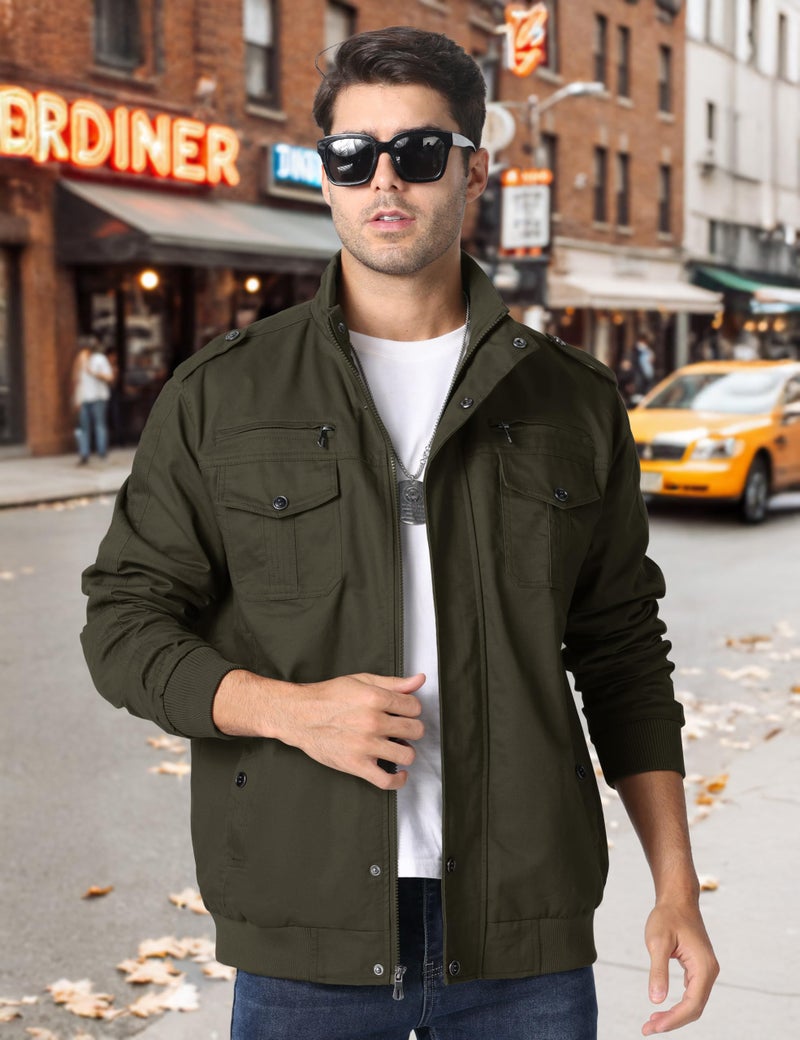 CRYSULLY Men's Fall Jackets Multi Pocket Tactical Cotton Safari Jacket Casual Cargo Jacket - Image 2